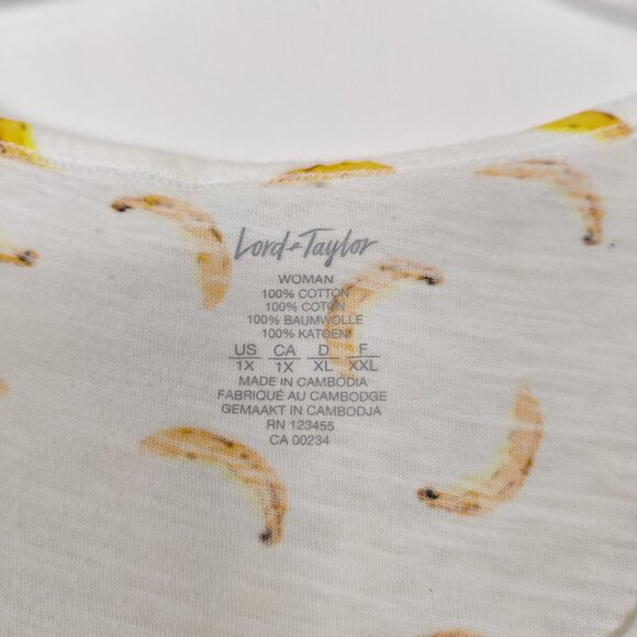 Lord & Taylor Women's Banana Print 100% Cotton Lightweight T-shirt Size 1X Beach - Picture 3 of 6